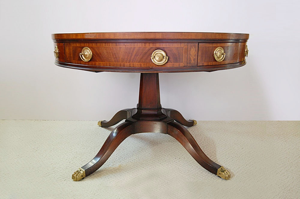Vintage Duncan Phyfe Style Center Table with Leather Top EBTH